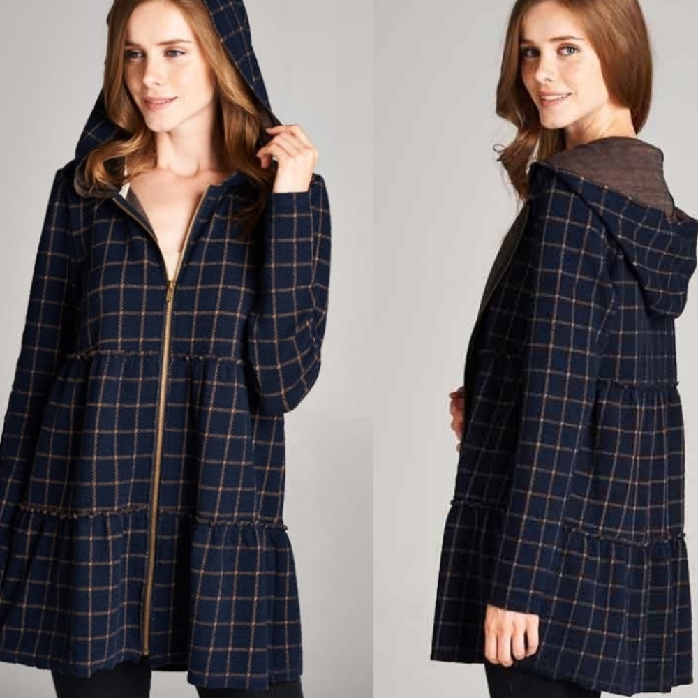 NEW Plaid Ruffle Jacket - Navy